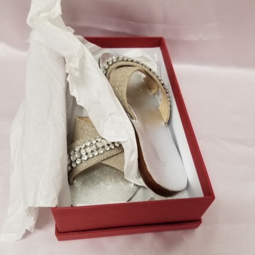 Botkier New York ALANA Linen & Crystal Jeweled Slide Sandals Sz 5½ NWT - Picture 6 of 9